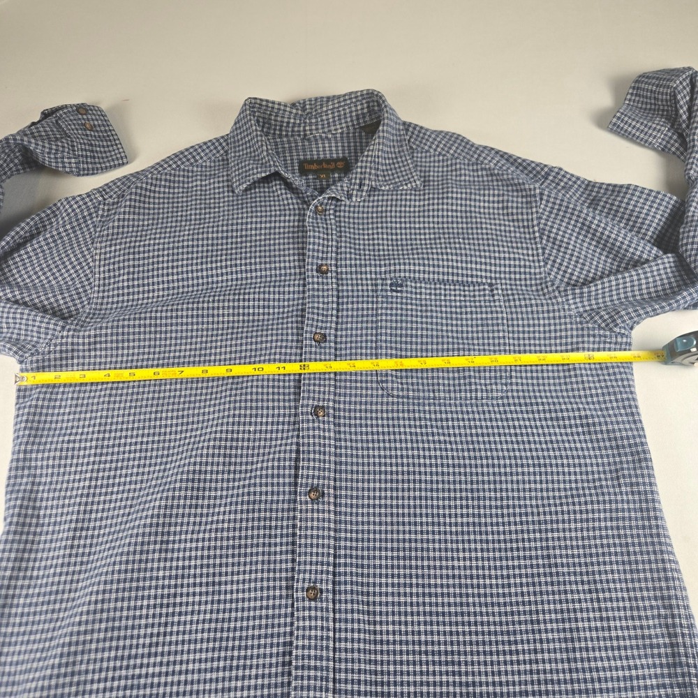 Timberland Mens XL Blue White Check Button Front Shirt 100% Cotton Outdoor - Picture 7 of 11